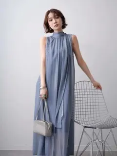 半額セール【Lalune】ノースリーブジャガードアシンメトリーワンピース