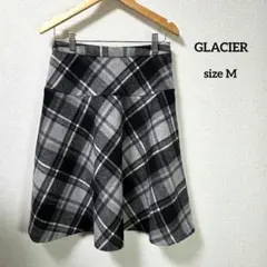 GLACIERチェック フレアスカート白 グレー 黒 M おしゃれ