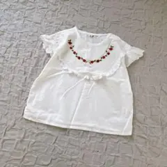 キッズ　カットソー　半袖　ブラウス　レース　フリル　140 刺繍　いちご