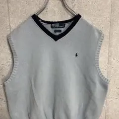 ポロバイラルフローレン　刺繍ロゴ　水色　ニットベスト　刺繍ロゴ　レディースL