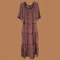 小花柄　半袖ロングワンピース　サイズS 1 レッド　森ガール