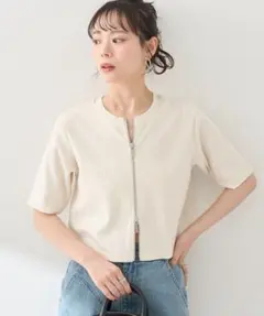 【美品】earth music&ecology カットリブWジップカーディガン