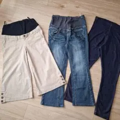 マタニティ　デニムパンツ　半端丈パンツ　レギンス　3点セット