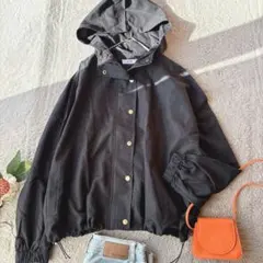 美品(F)オーバーサイズジャケット/ジャンパー/ブルゾン/上着/フルジップ/黒