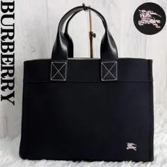 美品♡BURBERRY バーバリー ホースロゴ キャンバス トートバッグ 黒のサムネイル