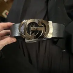 最終値下げ‼️ Gucci ブラックレザーベルト ダブルGロゴ