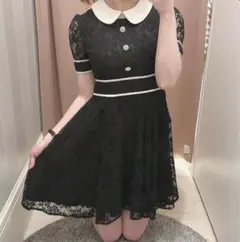 evelyn パイピングレースワンピース 黒