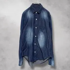 デニムシャツ【レディースM】長袖シャツ/インディゴブルー/ヴィンテージ風