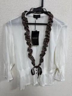 【新品未使用】ランバンコレクション　カーディガン　ホワイト　フリル　リボンのサムネイル
