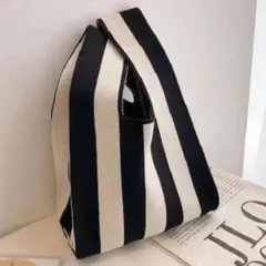 B10-1 ストライプニットトートバッグ ニットバック　ハンドバッグ　サブバッグ