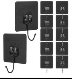 【新品未使用】壁掛けフック 12個セット 強力粘着ブラック 穴あけ不要