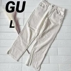 GU ジーユー カットオフスリットテーパードジーンズ フリンジ アイボリー L