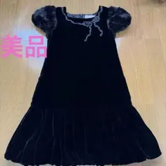 mezzo piano 黒 ベロアワンピースブラックファーワンピース 130