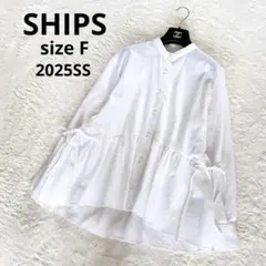 2025SS SHIPS anyリネンミックスリボンペプラム バンドカラーシャツのサムネイル