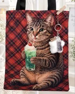 【本日23時まで販売】人気猫バッグ　キジ猫メロンソーダ　新品トート　猫チャーム付