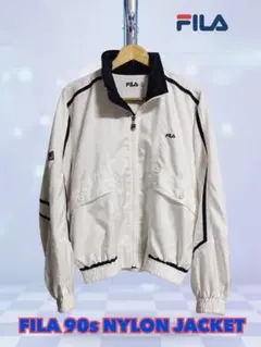 90s FILA ヴィンテージ ナイロンジャケット　Lサイズ 白×ネイビー