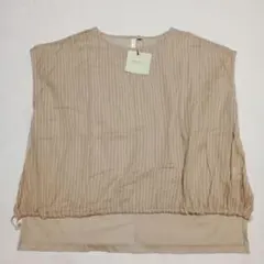 【匿名配送】ベージュ ストライプ M ノースリーブシャツ BLANC+