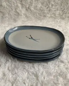 益子焼　大 塚 健 一 作品　楕円皿5枚セット　縦 約17cm 横 約22cm