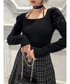 RESEXXY ショルダービジューチョーカーニットトップス