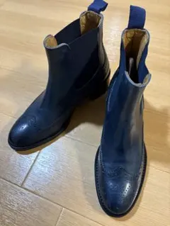 未使用に近い　アドルフォカーリ　ブーツ　サイドゴアブーツ　アンティークネイビー