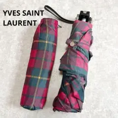 YSL イヴサンローラン タータンチェック 折りたたみ傘 カバー付 赤 雨具のサムネイル