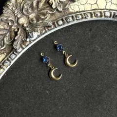 ヴィンテージスワロ サファイアとクレセントムーン(三日月)のピアス／イヤリング