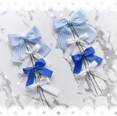 No.100 ヘアメリボン/リボンセット 青