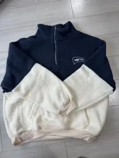 ハーフジップフリースジャケット ネイビー/クリーム バイカラー XXL