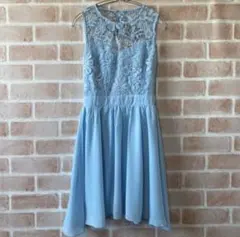 背中空きワンピース ドレス レース 結婚式 キャバ ライトブルー S