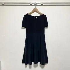 【美品】UNIQLO(ユニクロ) 切り替え ドッキング 膝丈 フレアワンピース