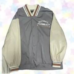 ロゴ入り スタジャン 水色 ベージュ