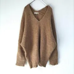 〈ビームス〉長袖ニット　Ｖネック　茶色系　前後差あり　Ｆ