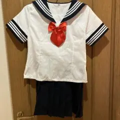 セーラー服 Lサイズ 白・紺・赤 リボン付き　半袖　未使用のサムネイル