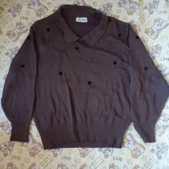 ブラウン ドット柄 ニットセーター