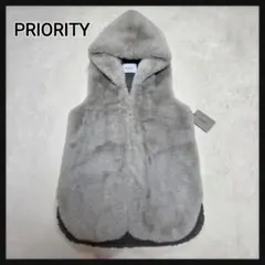 [新品タグ付き]PRIORITY フェイクファーベスト フード付き 裏地ボア