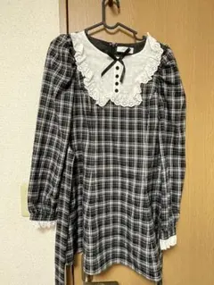 pium コットンレースドーリーカフェワンピ ブラックチェック - メルカリ