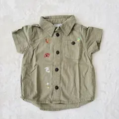 新品未使用 BREEZEブリーズ キッズ半袖シャツ 90 カーキ 綿 刺繍