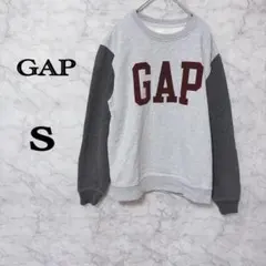 GAP ギャップ ロゴスウェット S グレー バイカラー 長袖 トレーナー