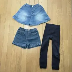 GU　しまむら　デニム短パン　キュロット　重ね着　スパッツ