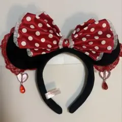 ディズニー カチューシャ ミニー イヤリング 赤 レース 水玉