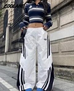 SHEIN ストライプワイドパンツ ホワイト/ブラック