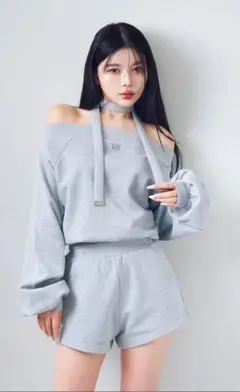 darich 2点セット　グレー オフショルラメスウェット　セットアップ