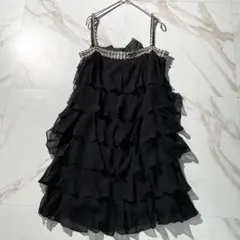 極美品　グレースコンチネンタル　シルクシフォン　ビジュー　総フリル　トップス　黒