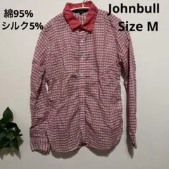 Johnbull メンズシャツギンガムチェックレッドM くしゅくしゅ綿さシルクのサムネイル