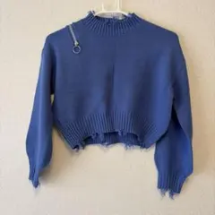 ダメージニット　ブルー　キッズ　150