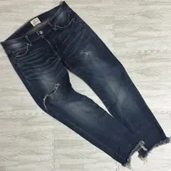 Ungrid フレイドヘムストスリ スキニーデニム ダメージ 濃ブルー 25