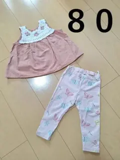 鍵編みチュニックワンピース　H&M　レギンスパンツ
