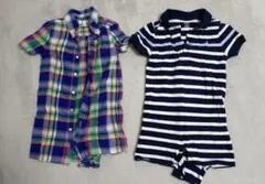 Ralph Lauren チェック・ストライプロンパース2点セット　90センチ
