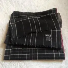 agnes b.アニエスベー 黒 白 チェック柄 ストール ラムウール