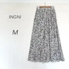 イング/ロングフレアスカート/M/アイボリー/ブラック/ダルメシアン/